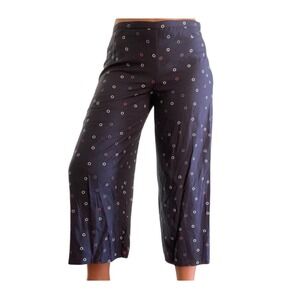 Ali Golden Navy Blue Polka Dot Ring Print Viscose Culotte Wide Leg Pants XS